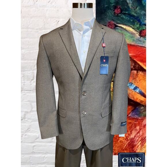 New Chaps Ralph Lauren 42R Mens Brown Houndstooth Casual Blazer Sport Jacket - Picture 5 of 15